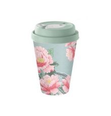 Стакан с крышкой 420мл с декором с клапаном Сад пионов (микс)