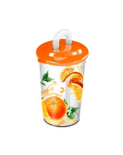 Стакан с трубочкой и декором 400мл (Оранжевый)