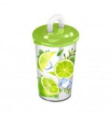 Стакан с трубочкой и декором 400мл (Зеленый)