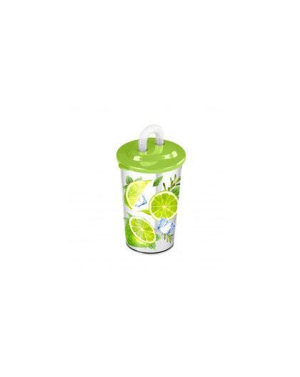Стакан с трубочкой и декором 400мл (Зеленый)
