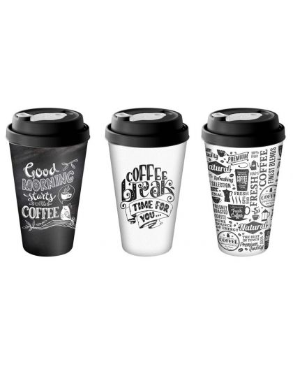 Стакан с крышкой 550мл с декором с клапаном Леттеринг (черный)