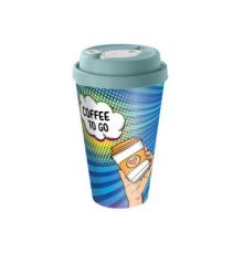 Стакан с крышкой 550мл с декором с клапаном Кофе с собой (зеленый)