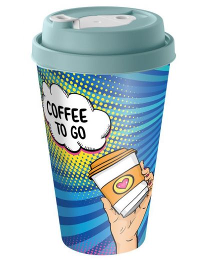 Стакан с крышкой 550мл с декором с клапаном Кофе с собой (зеленый)