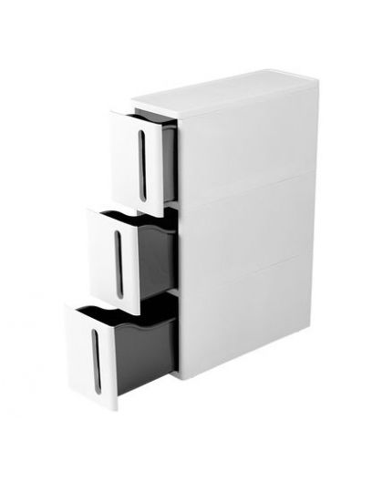 Стойка узкая АЛЬБА на колёсах (3 ящика) белый 450x170x635 мм