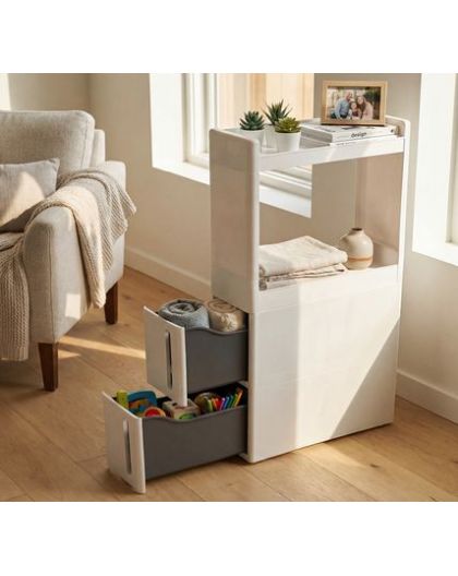 Стойка узкая АЛЬБА на колёсах (2 ящика + 2 секции) белый 450x170x845 мм