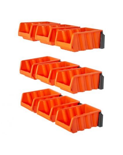 Набор лотков ЮНИТ для метизов с крепежом (3 планки + 9 лотков малые) оранжевый