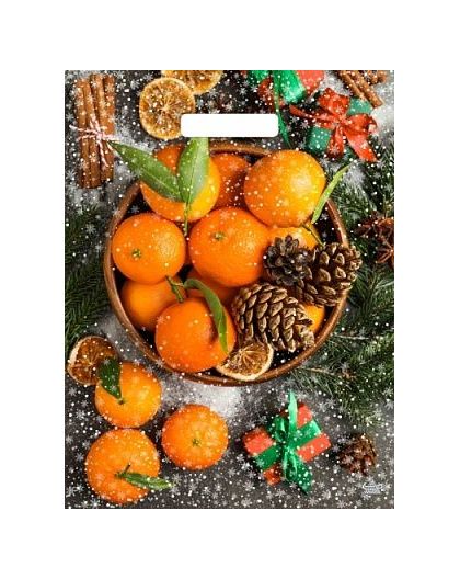 Пакет ПЭ с вырубной ручкой 31х40 (60) глянец НГ (Мандарины) ламинированный (упак.50шт)