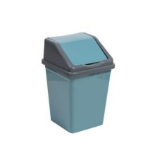 Ведро для мусора с подвижной крышкой 16л квадратное (бирюзово-синий/серый)