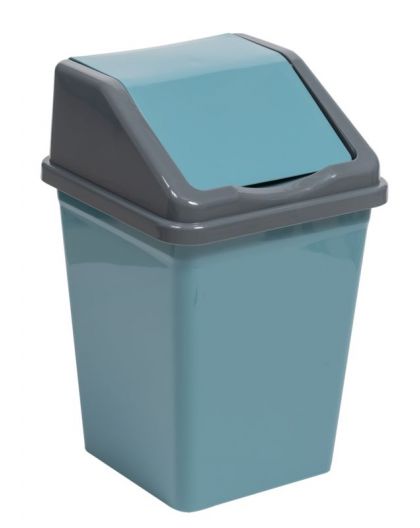 Ведро для мусора с подвижной крышкой 16л квадратное (бирюзово-синий/серый)