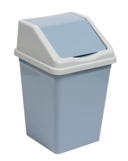 Ведро для мусора с подвижной крышкой 16л квадратное (серо-синий/светло-серый)
