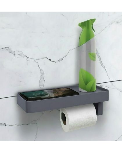 Держатель для туалетной бумаги с полочкой (серый) 24х10х2,3см