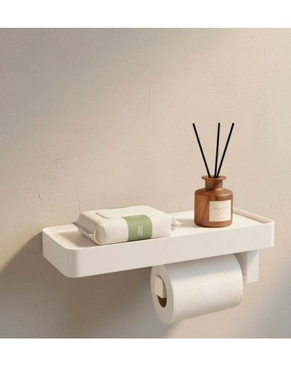 Держатель для туалетной бумаги с полочкой (белый) 24х10х2,3см
