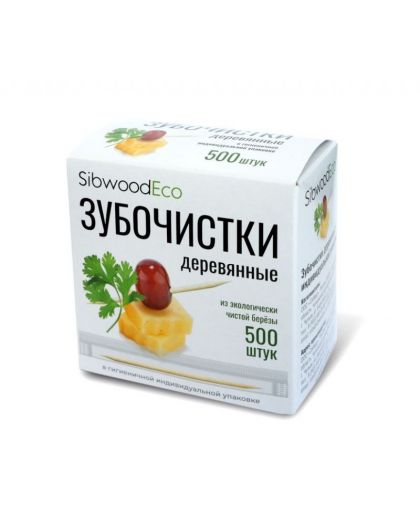 Зубочистки из дерева SIBWOOD в индивидуальной п/э упаковке, 500 шт.