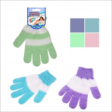 Мочалка-перчатка Полосатик 4 цвета (упаковка 12 шт)