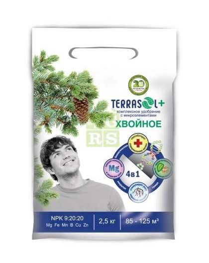 Удобрение минеральное сухое TerraSol тукосмесь с микроэлементами, гранулированное Хвойное 2,5кг.