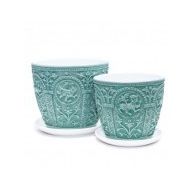 Набор керамических горшков 2шт. Былина зеленый бутон (15 , 18 см)