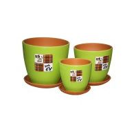 Набор керамических горшков 3шт Барсики зеленый крокус (11,5,14,6,17,5)см