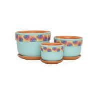 Набор керамических горшков 3шт Вегас светло-бирюзовый фундук (12, 15,5, 18 см)