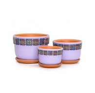 Набор керамических горшков 3шт Вечер сиреневый фундук (12, 15,5, 18 см)