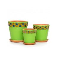 Набор керамических горшков 3шт Калейдоскоп зеленый клен (12, 15, 18 см)