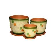 Набор керамических горшков 3шт Квадрат зеленый крокус (11,5,14,6,17,5)см