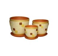 Набор керамических горшков 3шт Квадрат охра крокус (11,5,14,6,17,5)см