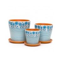Набор керамических горшков 3шт Лето голубой тополь (11,14,15,5)см ()