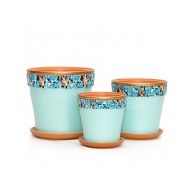 Набор керамических горшков 3шт Мозаика светло-бирюзовый клен (12, 15, 18 см)