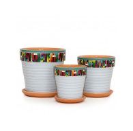 Набор керамических горшков 3шт Пиксель светло-серый клен (12,15,18)см