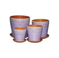 Набор керамических горшков 4шт Романс сиреневый тополь (10,9,13,5,16,18,7)см