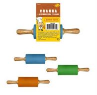 Скалка силиконовая с деревянными ручками длина 23 см 3 цвета (упаковка 12 шт)