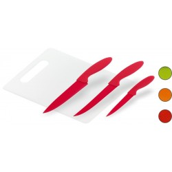 Набор ножей (4 предмета), нержавеющая сталь, поварской (20см), универсальный (20см), для очистки (12,5см), пластиковая доска