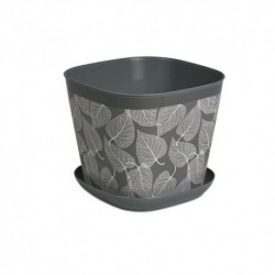 Кашпо квадратное 5,0л. декор Листопад с поддоном (темно-серый)